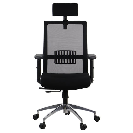 Obrotowe ergonomiczne krzesło biurowe RIVERTON M/H/AL, czarny, mechanizm synchro, podstawa aluminiowa, regulowane podłokietniki i zagłówek Inna marka