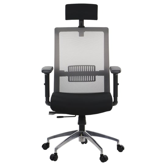 Obrotowe ergonomiczne krzesło biurowe RIVERTON M/H/AL, czarny/szary, mechanizm synchro, podstawa aluminiowa, regulowane podłokietniki i zagłówek Inna marka