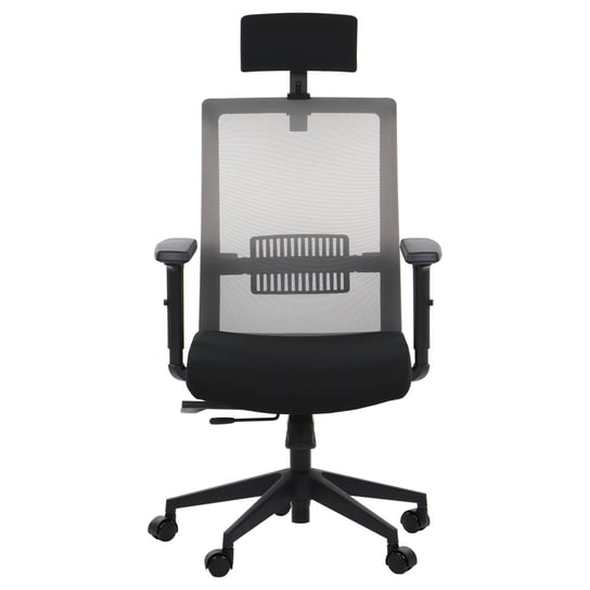 Obrotowe ergonomiczne krzesło biurowe RIVERTON M/H, czarny/szary, wysuw siedziska, mechanizm synchro, regulowane podłokietniki i zagłówek Stema