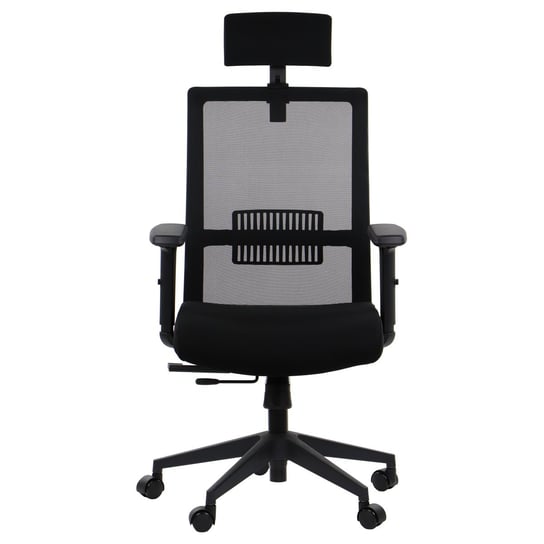 Obrotowe ergonomiczne krzesło biurowe RIVERTON M/H, czarny, wysuw siedziska, mechanizm synchro, regulowane podłokietniki i zagłówek Stema