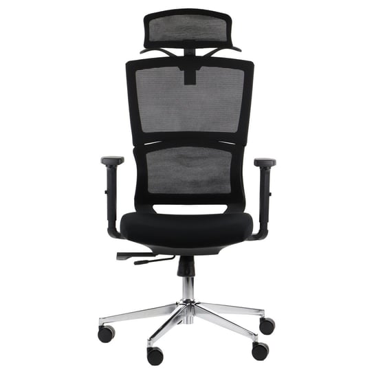 Obrotowe ergonomiczne krzesło biurowe TRENT, czarny, podstawa chromowana, zagłówek Stema