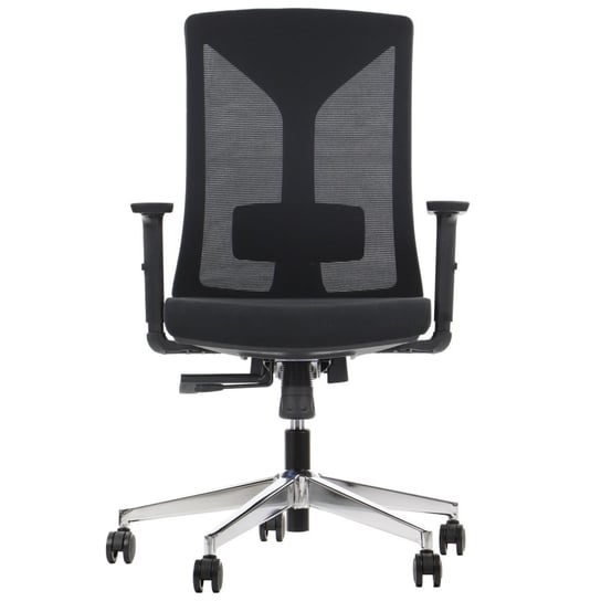 Obrotowe krzesło biurowe HAGER, czarny, podstawa chromowana, oparcie siatkowe, wysuw siedziska Stema