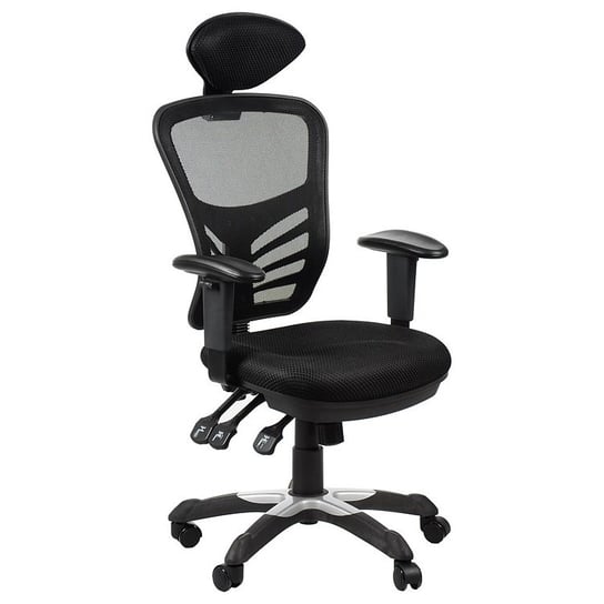 Obrotowe krzesło biurowe HG-0001H, czarny, podstawa nylonowa, zagłówek Stema