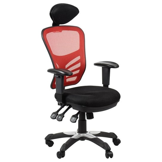 Obrotowe krzesło biurowe HG-0001H, czerwony, podstawa nylonowa, zagłówek Stema