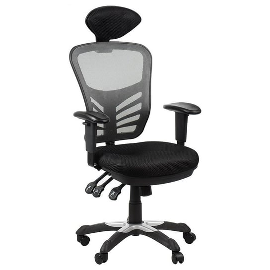 Obrotowe krzesło biurowe HG-0001H, szary, podstawa nylonowa, zagłówek Stema