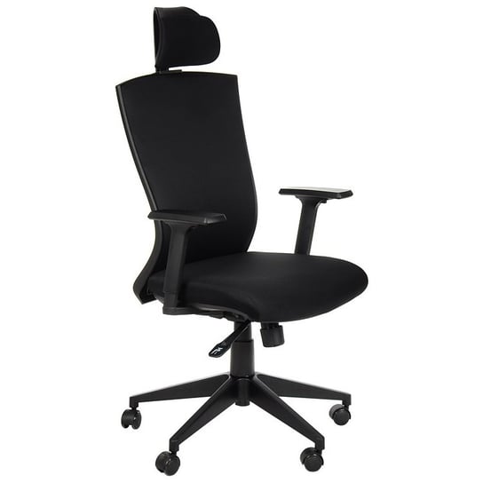 Obrotowe krzesło biurowe HG-0004F, czarny, podstawa nylonowa, zagłówek Stema