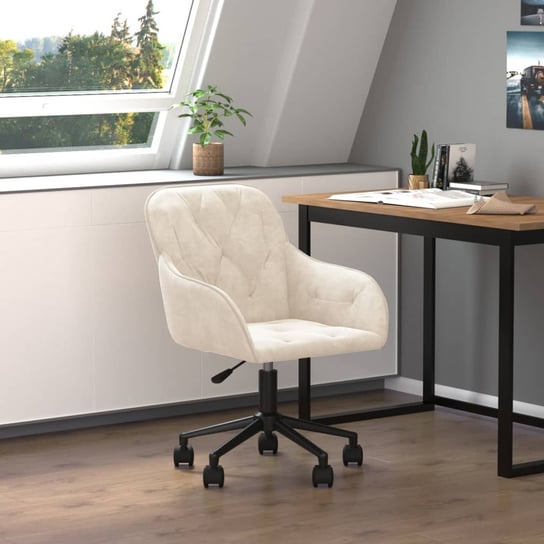 Obrotowe krzesło biurowe, kremowe, tapicerowane aksamitem vidaXL