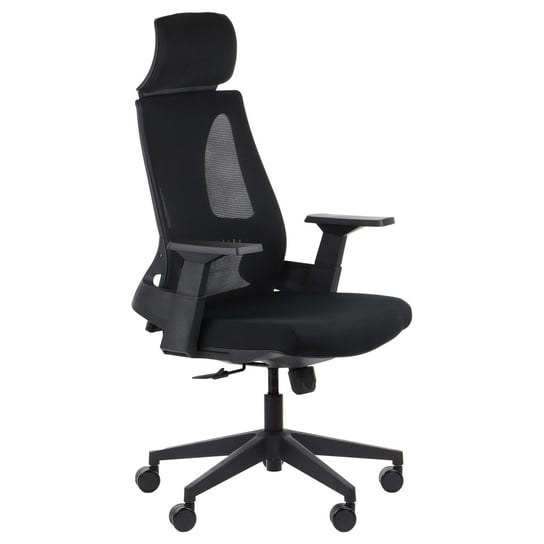 Obrotowe krzesło biurowe OLTON H, czarny, podstawa nylonowa, zagłówek Stema
