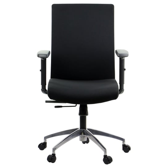 Obrotowe krzesło biurowe RIVERTON F/L/AL, czarny, regulowane podłokietniki, wysuw siedziska, oparcie tkaninowe, podstawa aluminiowa Stema