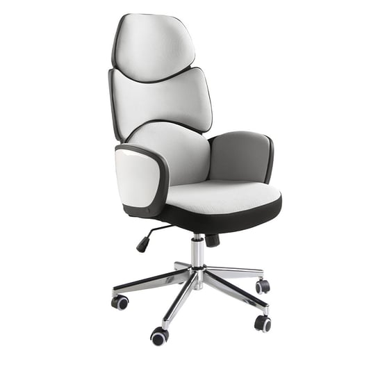 Obrotowe krzeslo biurowe z jasnoszarej tkaniny i blyszczacego bialego PCV  4142 ANGEL CERDA Angel Cerda