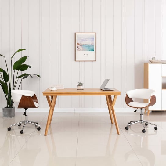 Obrotowe krzesło stołowe, białe, gięte drewno i ekoskóra vidaXL