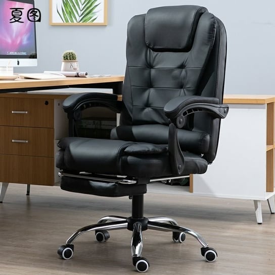 Obrotowy fotel biurowy BIZNES z podnóżkiem, skóra - chromowany HEDO