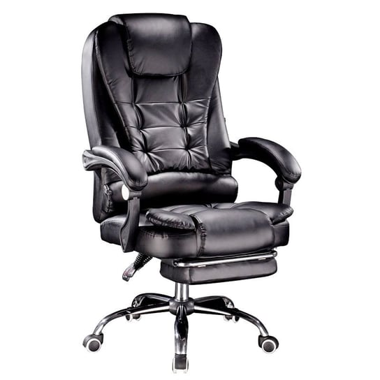 Obrotowy fotel biurowy BIZNES z podnóżkiem, skóra - czarny Hedo