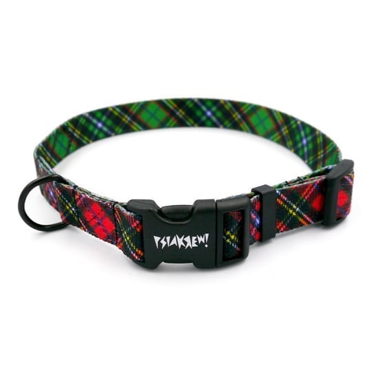 Obroża dla Psa Regulowana Tartan, wąska 2 cm, dla mniejszych psów i szczeniaków, czarne okucia-L 34-44 cm Psiakrew