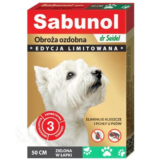 Obroża przeciw kleszczom i pchłom dla psa DR. SEIDEL Sabunol, zielono-biała, 50 cm DermaPharm
