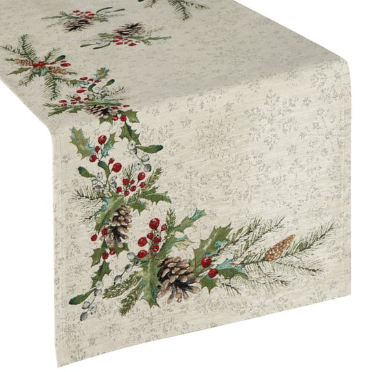 Obrus dekoracyjny świąteczny bieżnik 40x100 Eurofirany naturalny wielokolorowy ostrokrzew Eurofirany