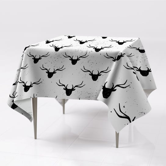 Obrus na stół gładki 150x150 Czarne jelenie wzór, Fabricsy, 150x150 cm Fabricsy