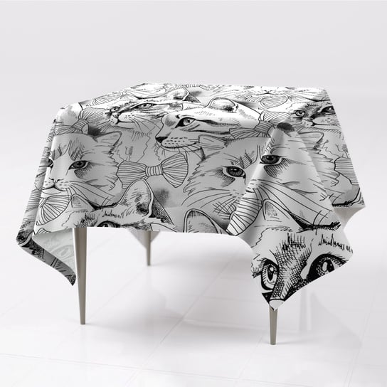 Obrus na stół gładki do domu Szkicowane koty wzory, Fabricsy, 150x150 cm Fabricsy