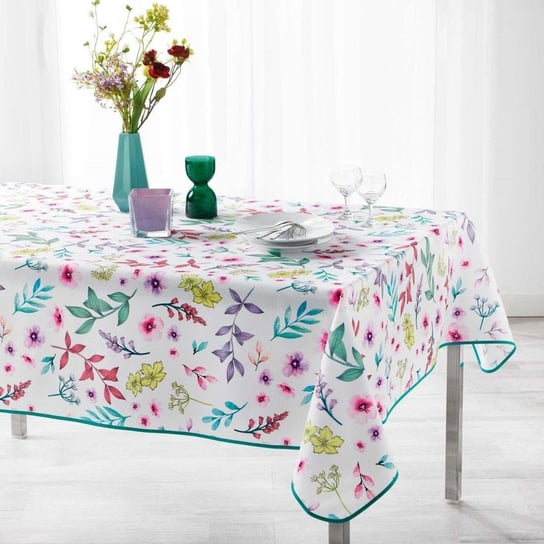 Obrus prostokątny na stół FRESHY WHITE, 150 x 240 cm, biały, motyw kwiatowy Douceur d'intérieur