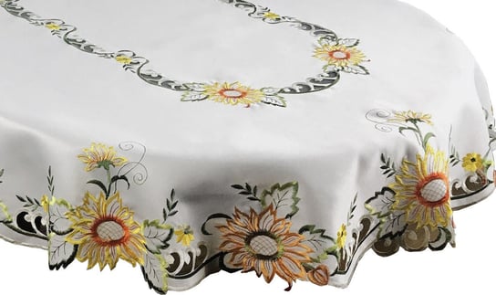 Obrus z haftem, 110x160, biały w kwiaty, OH-191-A Dekorart