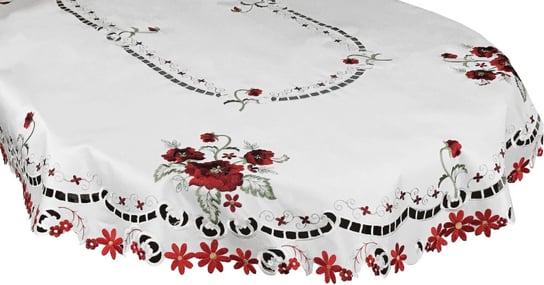 Obrus z haftem, 110x160, biały w kwiaty, OH-204-A Dekorart