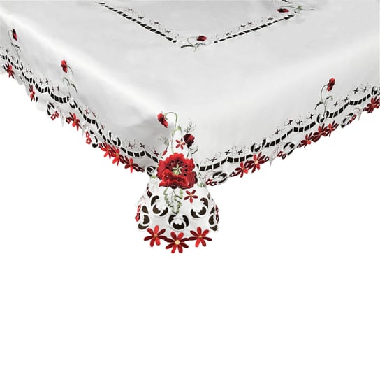 Obrus z haftem, 110x160, biały w kwiaty, OH-246-A Dekorart