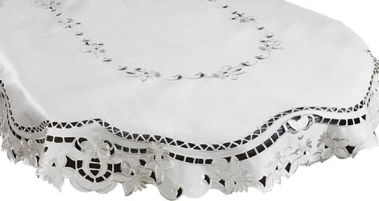 Obrus z haftem, 130x180, biały w kwiaty, OH-174-A Dekorart