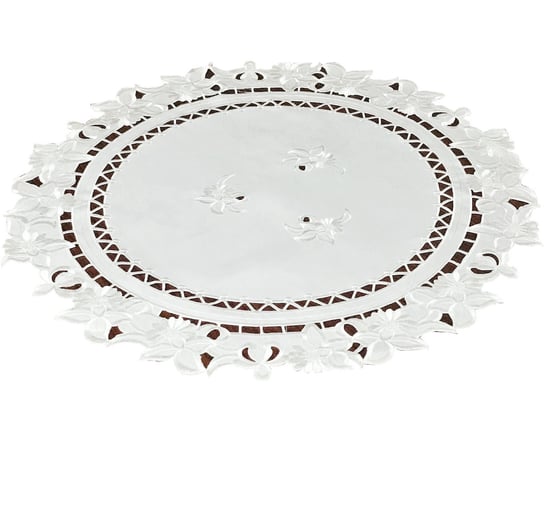Obrus z haftem, 60cm, biały w kwiaty, OH-174-A Dekorart