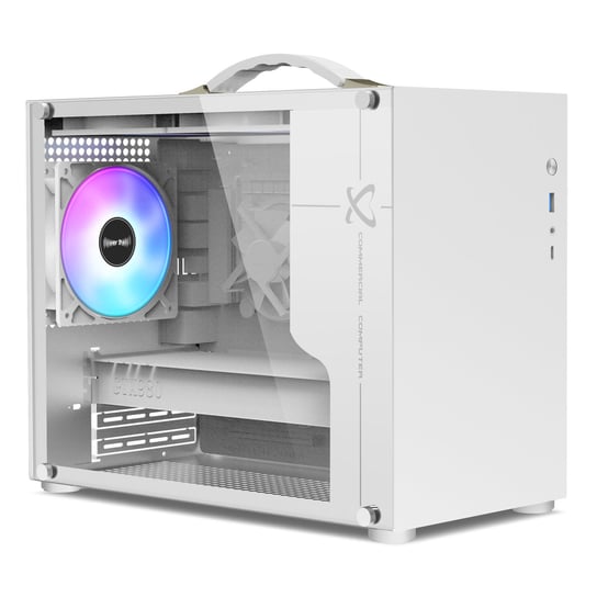 Obudowa komputerowa Micro ATX, Case Przenośna Wentylatory RGB Szkło. Biała. Model PV100-CASE Pro-View