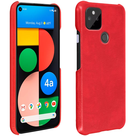 Obudowa tylna Google Pixel 4A 5G Rigid Bumper Silicone Leather Effect czerwona Avizar