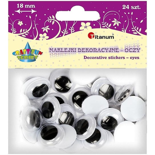 Oczy samoprzylepne bez rzęs 18 mm okrągłe 24szt TITANIUM