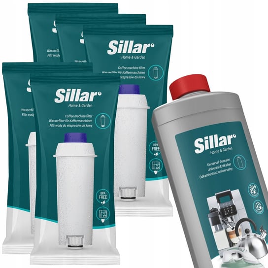 Odkamieniacz uniwersalny 1l + 5x Filtr wody Sillar do ekspresu Delonghi Sillar