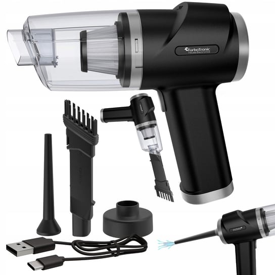 Odkurzacz ręczny samochodowy TurboTronic 2w1 dmuchawa do auta domu LED 5kpa gniazdo USB C Srebrny Inna marka