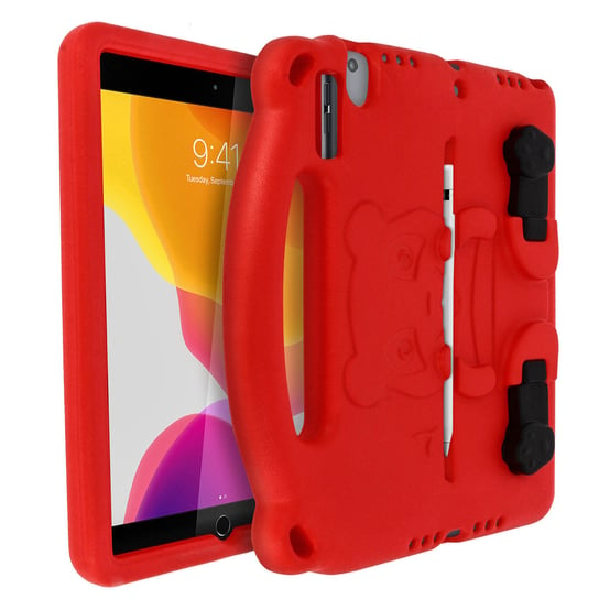 Odporny na wstrząsy futerał Panda Bear na iPada 2019 10.2 na podstawkę z pianki EVA dla dzieci - czerwony Avizar