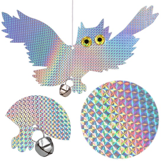 Odstraszacz na ptaki z dzwonkiem, hologram wisząca sowa Springos