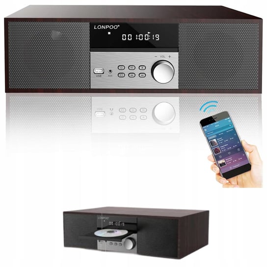 Odtwarzacz CD Stereo Bluetooth USB AUX FM LED Pilot Kompaktowy Audio Domowy bez marki