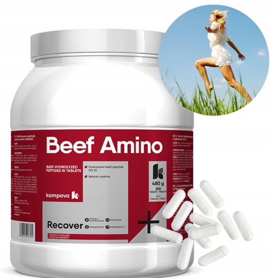 Odżywka białkowa Kompava Beef Amino 200 tab Szybki wzrost mięśni i regeneracja 100%