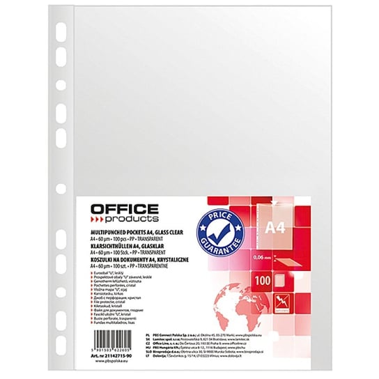 Office Products, Koszulki na dokumenty PP A4 krystal 60 mikr , 100 szt. Office Products