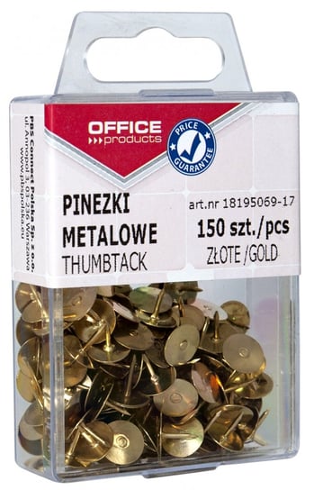 Office Products, Pinezki metalowe w pudełku, Złoty, 150 szt. Office Products