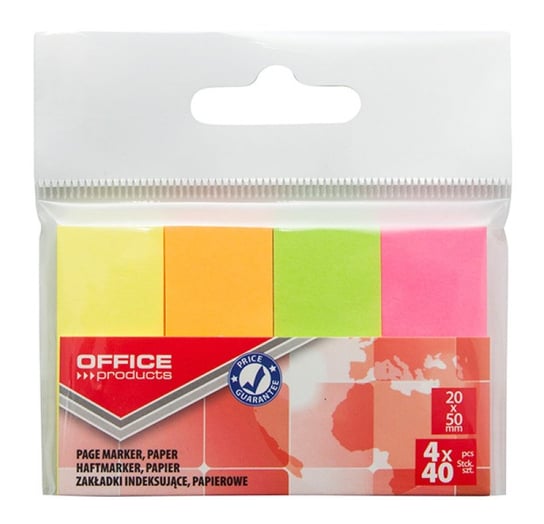 Office Products, Zakładki indeksujące  papier, 20x50mm zawieszka mix kolorów neon, 160 szt. Office Products