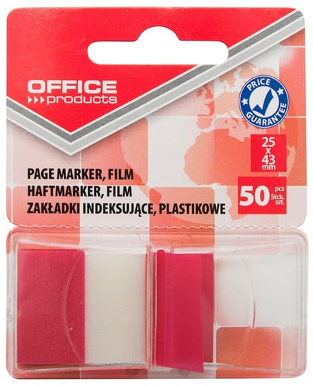 Office Products, Zakładki indeksujące PP 25x43 mm blister, Czerwony, 50 szt. Office Products
