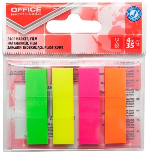 Office Products, Zakładki indeksujące PP zawieszka mix kolorów neon 12x43 mm, 140 szt. Office Products