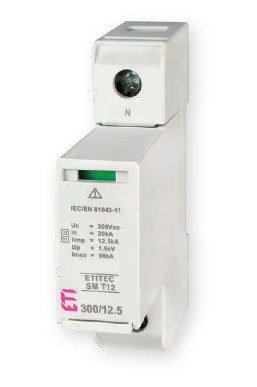 Ogranicznik przepięć T1, T2 (B, C) - bez prądu upływu ETITEC SM T12 300/12,5 1+0 ETI