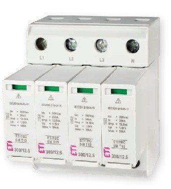 Ogranicznik przepięć T1, T2 (B, C) - bez prądu upływu ETITEC SM T12 300/12,5 3+1 ETI