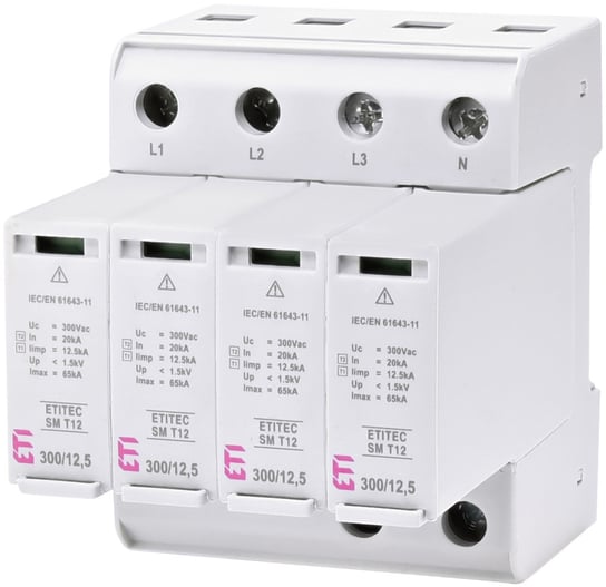 Ogranicznik przepięć T1, T2 (B, C) - bez prądu upływu ETITEC SM T12 300/12,5 4+0 ETI