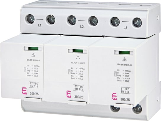 Ogranicznik przepięć T1, T2 (B, C) - bez prądu upływu ETITEC SM T12 300/25 3+0 ETI