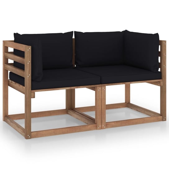 Ogrodowa sofa 2-os. z palet, z czarnymi poduszkami, sosna vidaXL