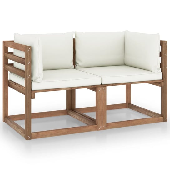 Ogrodowa sofa 2-os. z palet, z kremowymi poduszkami, sosna vidaXL