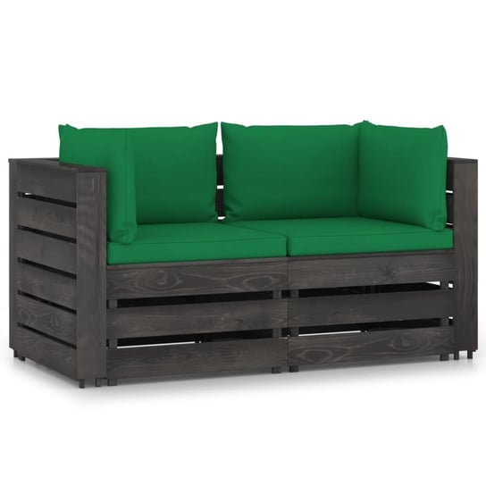 Ogrodowa sofa 2-os z poduszkami, impregnowane na szaro drewno vidaXL