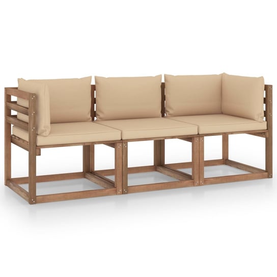 Ogrodowa sofa 3-os. z palet, z beżowymi poduszkami, sosna vidaXL